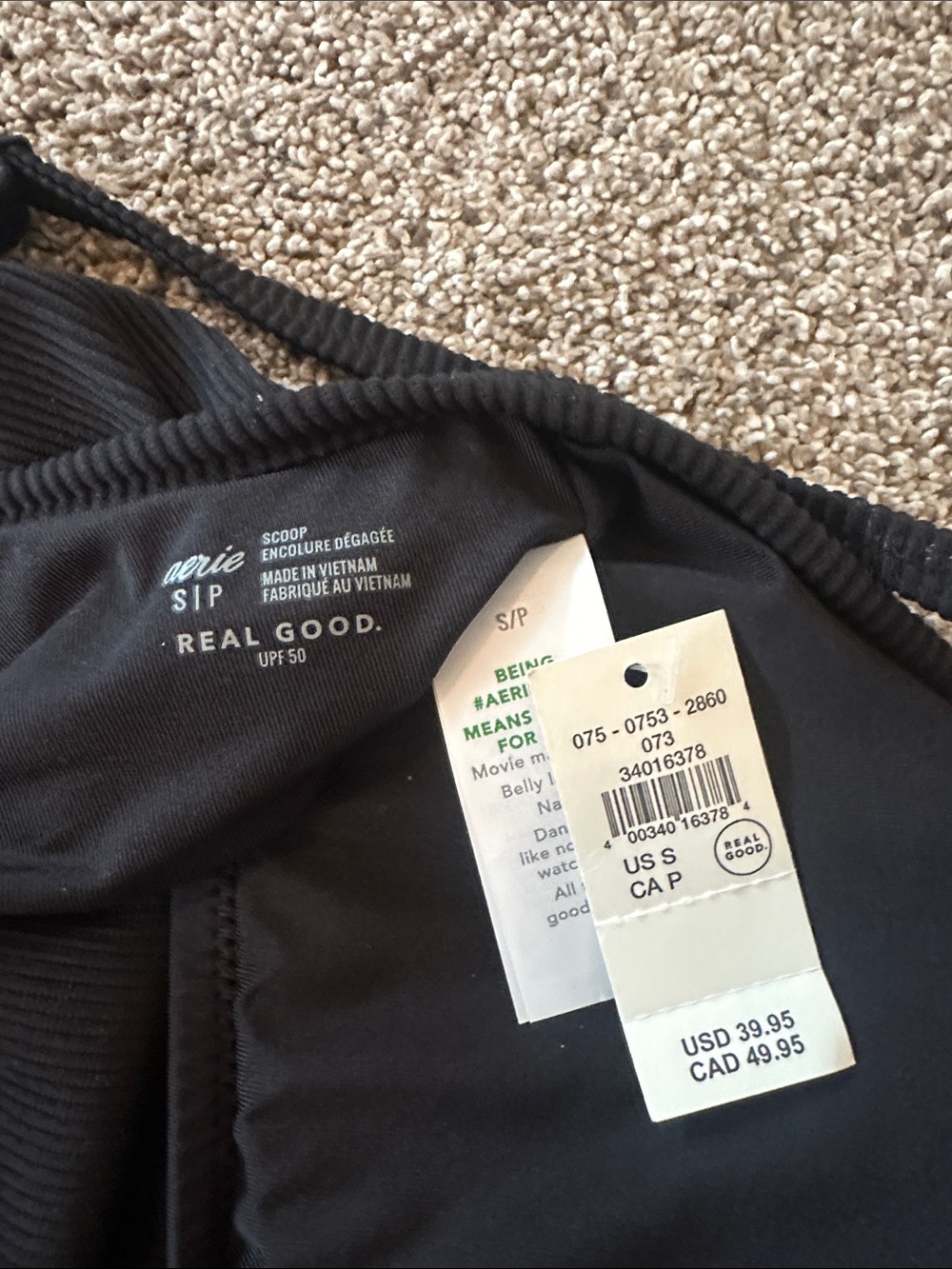 Aerie Black Ribbed Swimsuit Top, size small - Picture 3 of 3